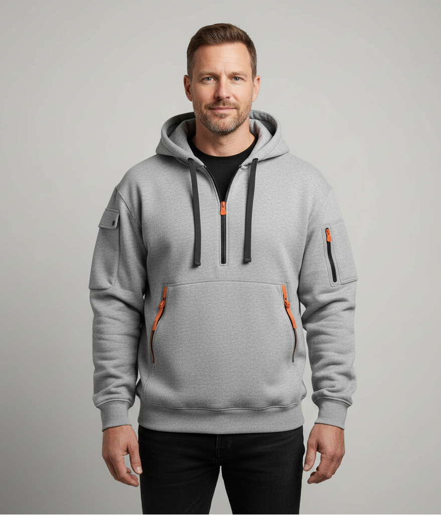 Men’s Autumn Hoodie with Zip and Drawstring Details