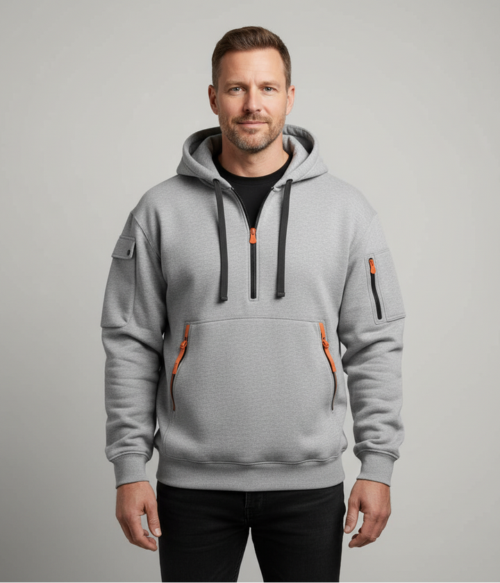 Men’s Autumn Hoodie with Zip and Drawstring Details