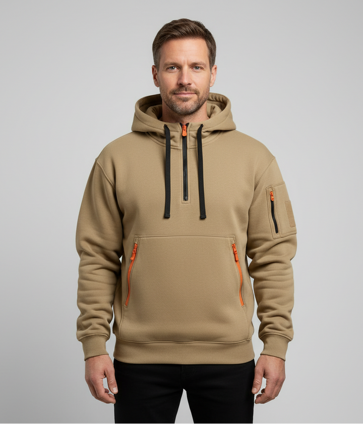Men’s Autumn Hoodie with Zip and Drawstring Details