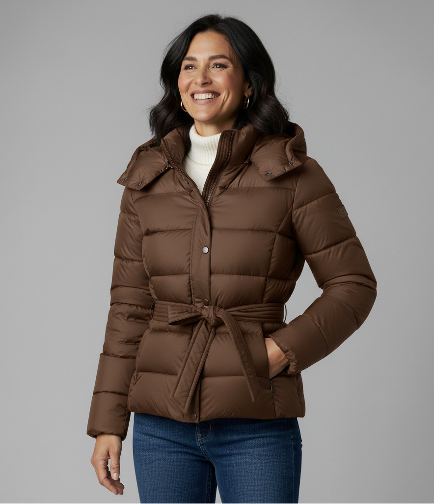 Women’s Belted Hooded Quilted Winter Coat