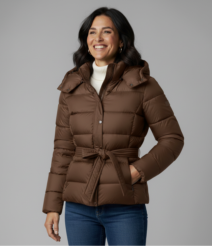 Women’s Belted Hooded Quilted Winter Coat
