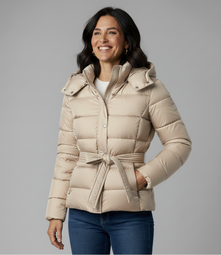 Women’s Belted Hooded Quilted Winter Coat