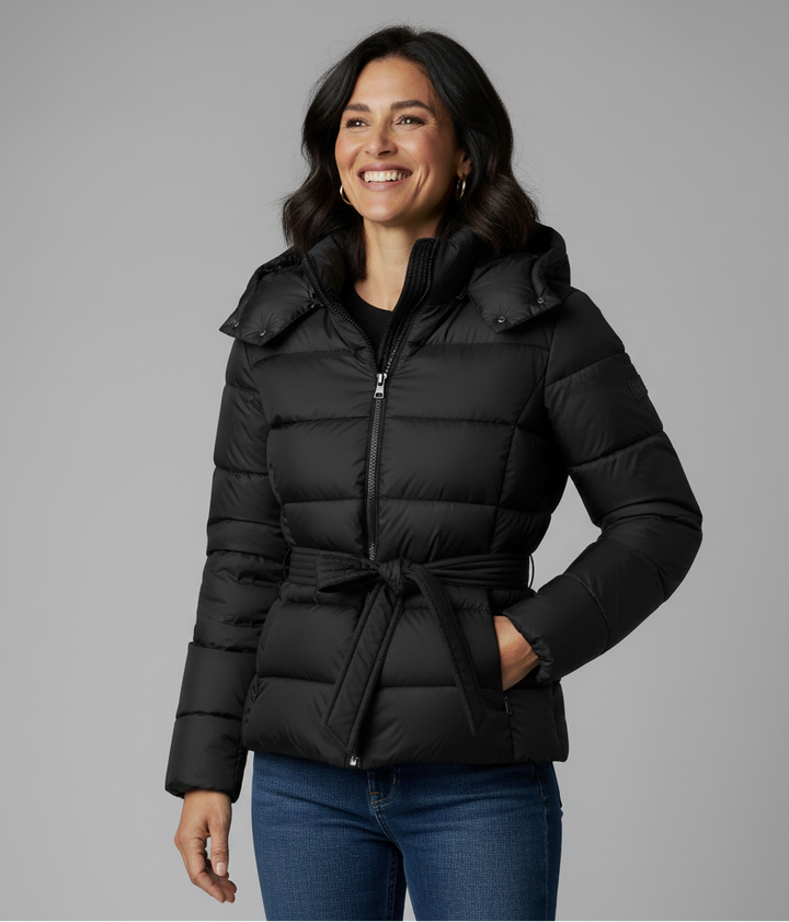 Women’s Belted Hooded Quilted Winter Coat
