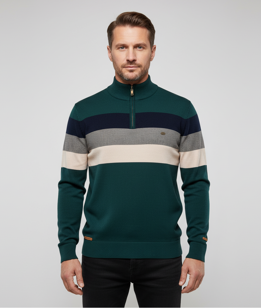 Men’s Retro Striped Half-Zip Pullover Sweater