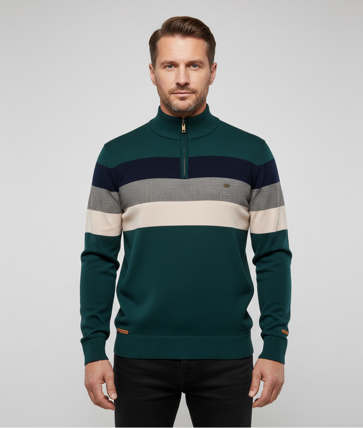 Men’s Retro Striped Half-Zip Pullover Sweater