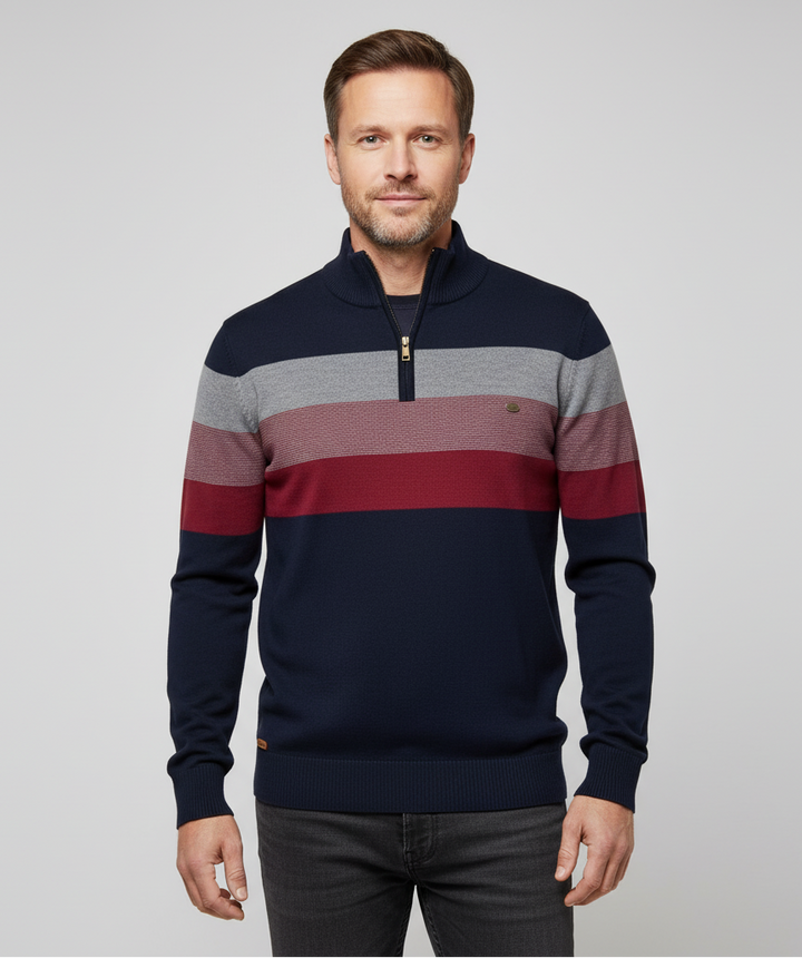 Men’s Retro Striped Half-Zip Pullover Sweater