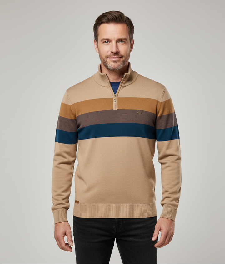 Men’s Retro Striped Half-Zip Pullover Sweater