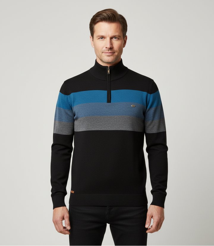 Men’s Retro Striped Half-Zip Pullover Sweater