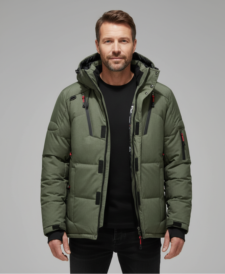 Men’s Quilted Winter Jacket with Stand Collar